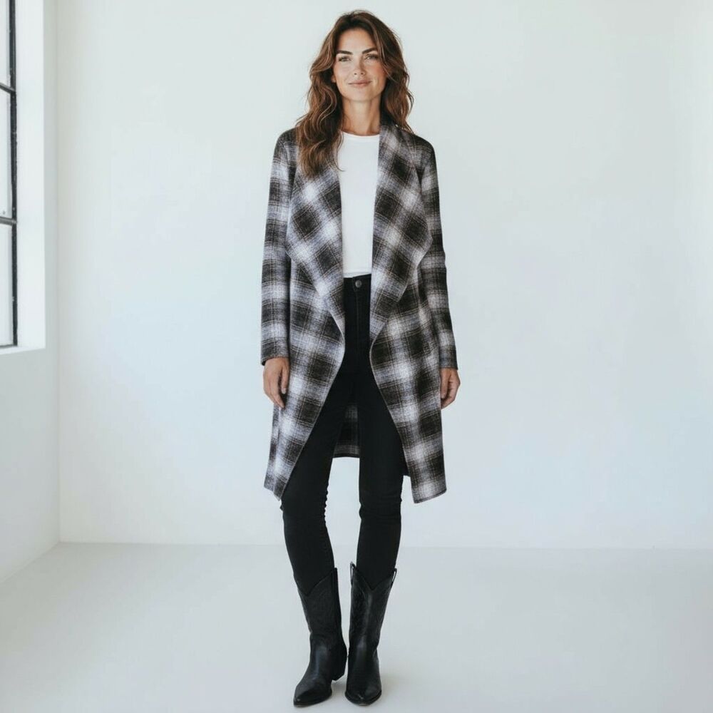 BB Dakota Steve Madden Academia Plaid Longline Blazer Jacket Brown Size L